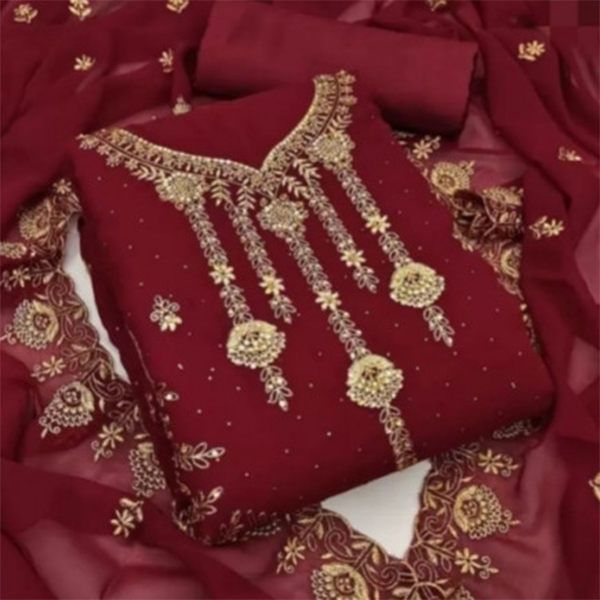Maroon Georgette Three Piece